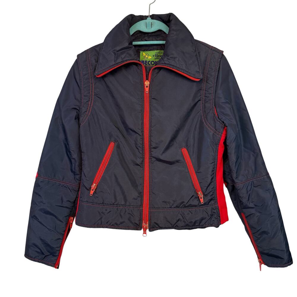 Beconta Winter Puffer Ski Jacket Vintage Blue Red Coat Womens Size 12 Retro 80s